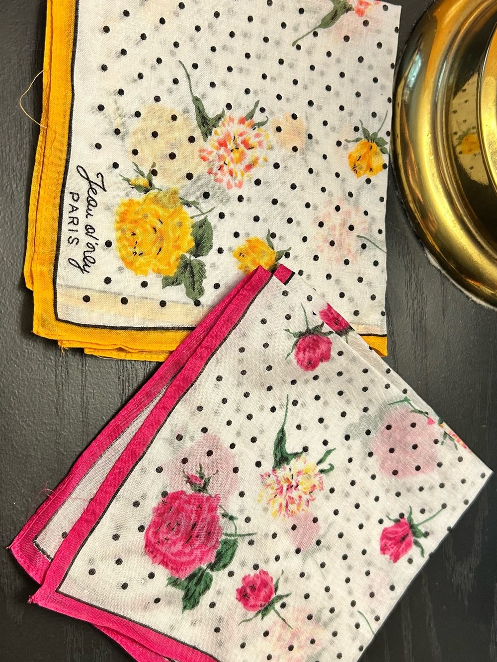 Floral Polka Dot Cotton Pocket Squares - I Pink & Yellow